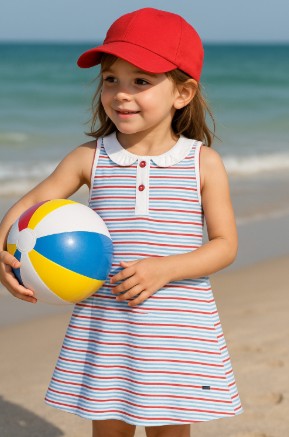 Red, White and Blue Stripe A line girl's dress