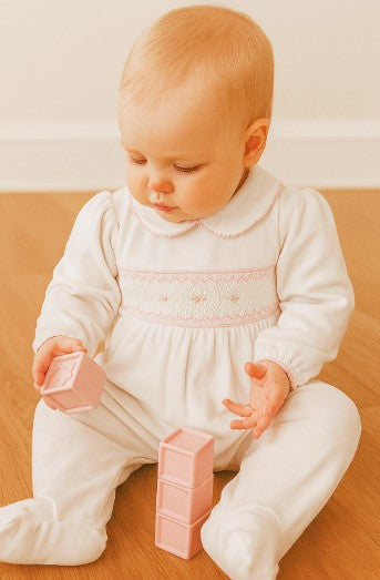 Sweet baby white jacquard girl's footie - Little Threads Inc. Children's Clothing