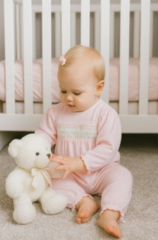 Baby Girl's Pink Jacquard Smocked Converter - Little Threads Inc. Children's Clothing