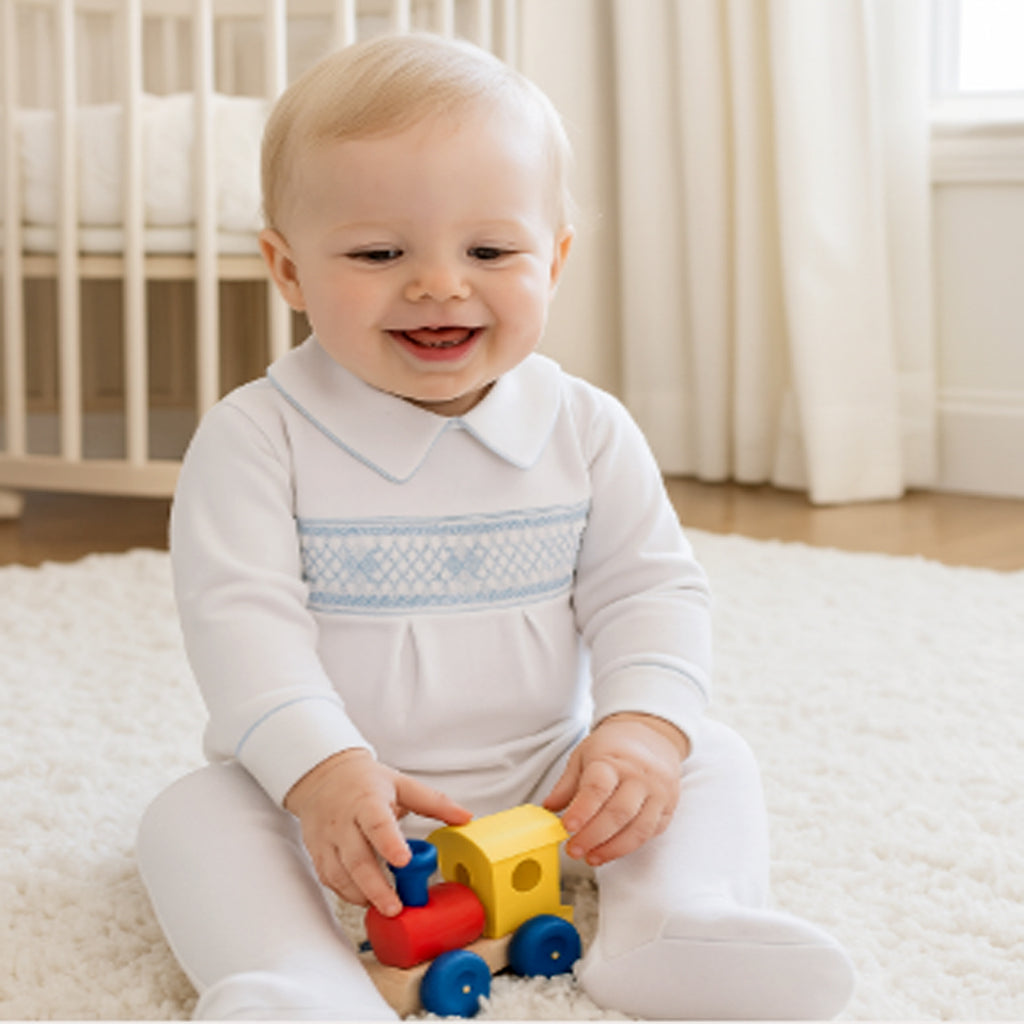 MAGNOLIA BABY - Arthur Smocked Footie - White main image 1