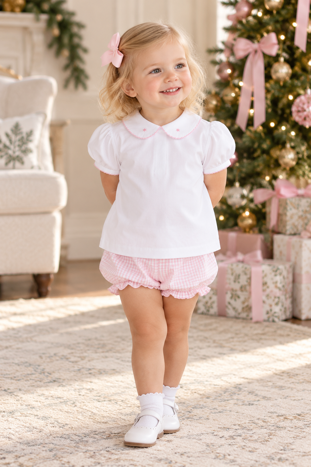 White Knit Pink Rose Blouse - Little Threads Inc. Children's Clothing