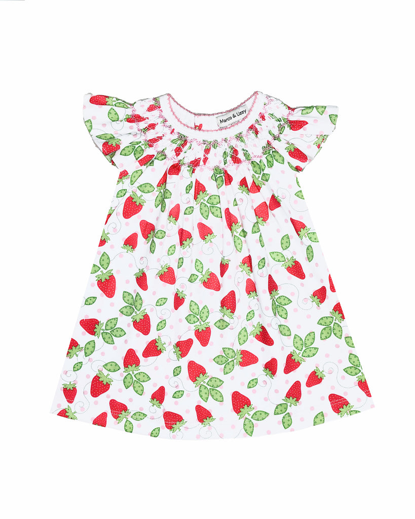 "Strawberry Patch" print Girl bishop, pima - Little Threads Inc. Children's Clothing
