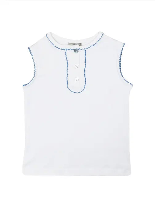 Basic white pima cotton top w/blue - Little Threads Inc. Children's Clothing