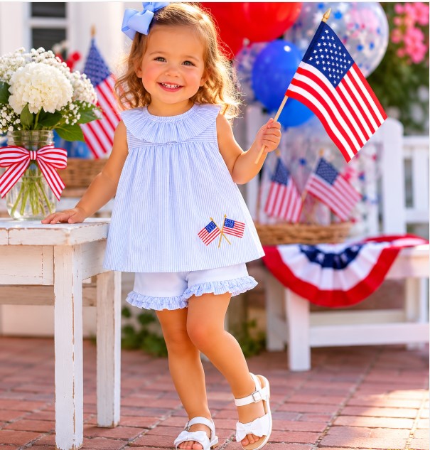 Girl's 4th of July light blue short set