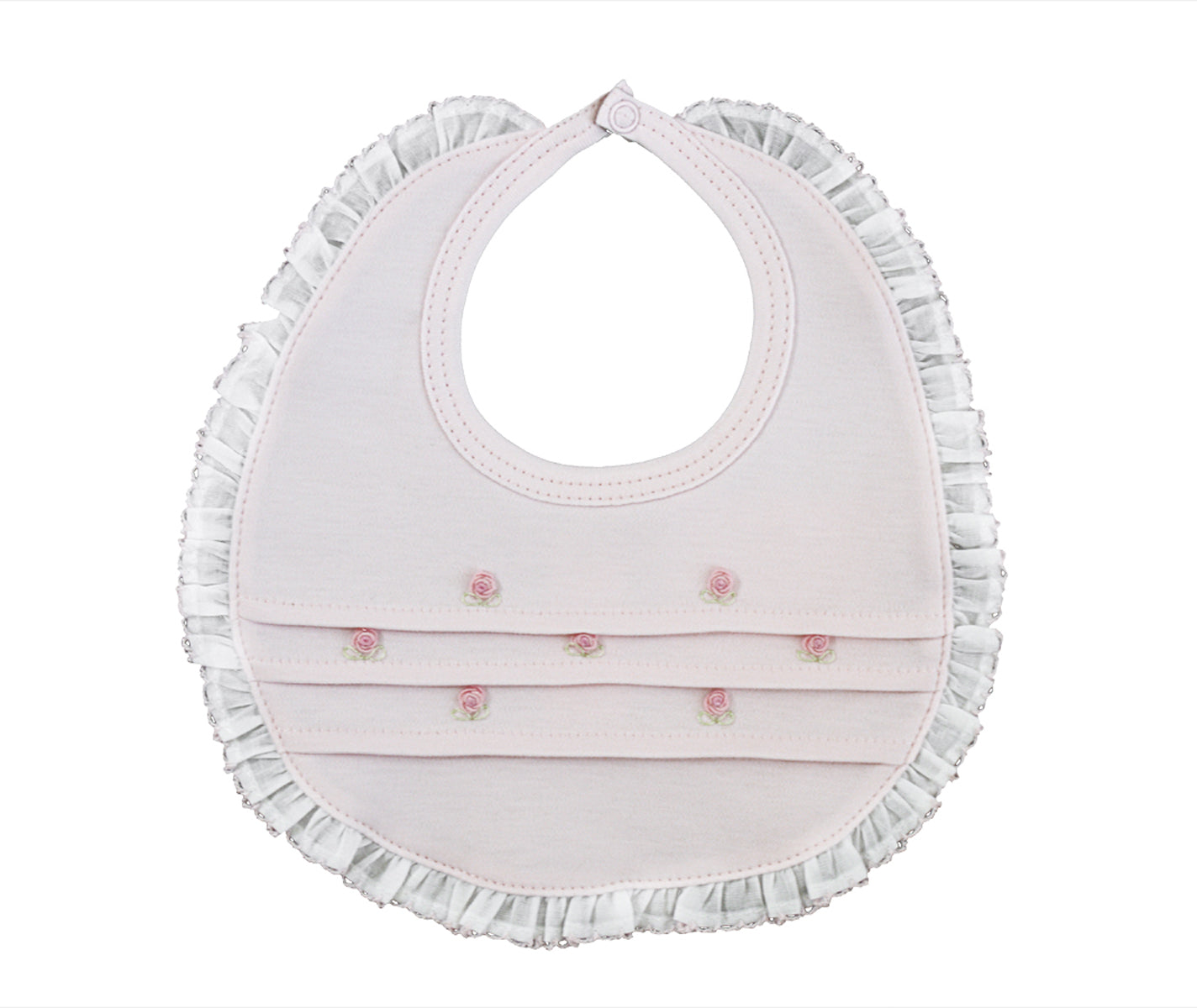 Baby Girl's Pink Rosebuds with White Trim Bib - Little Threads Inc. Children's Clothing