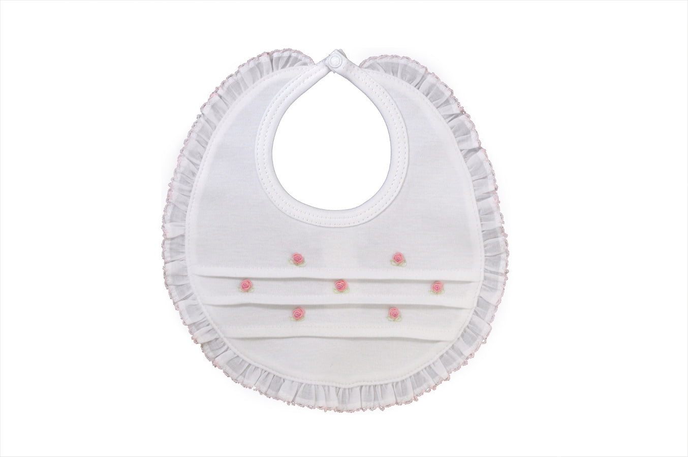 Baby Girl's White Bib With Pink Rosebuds - Little Threads Inc. Children's Clothing