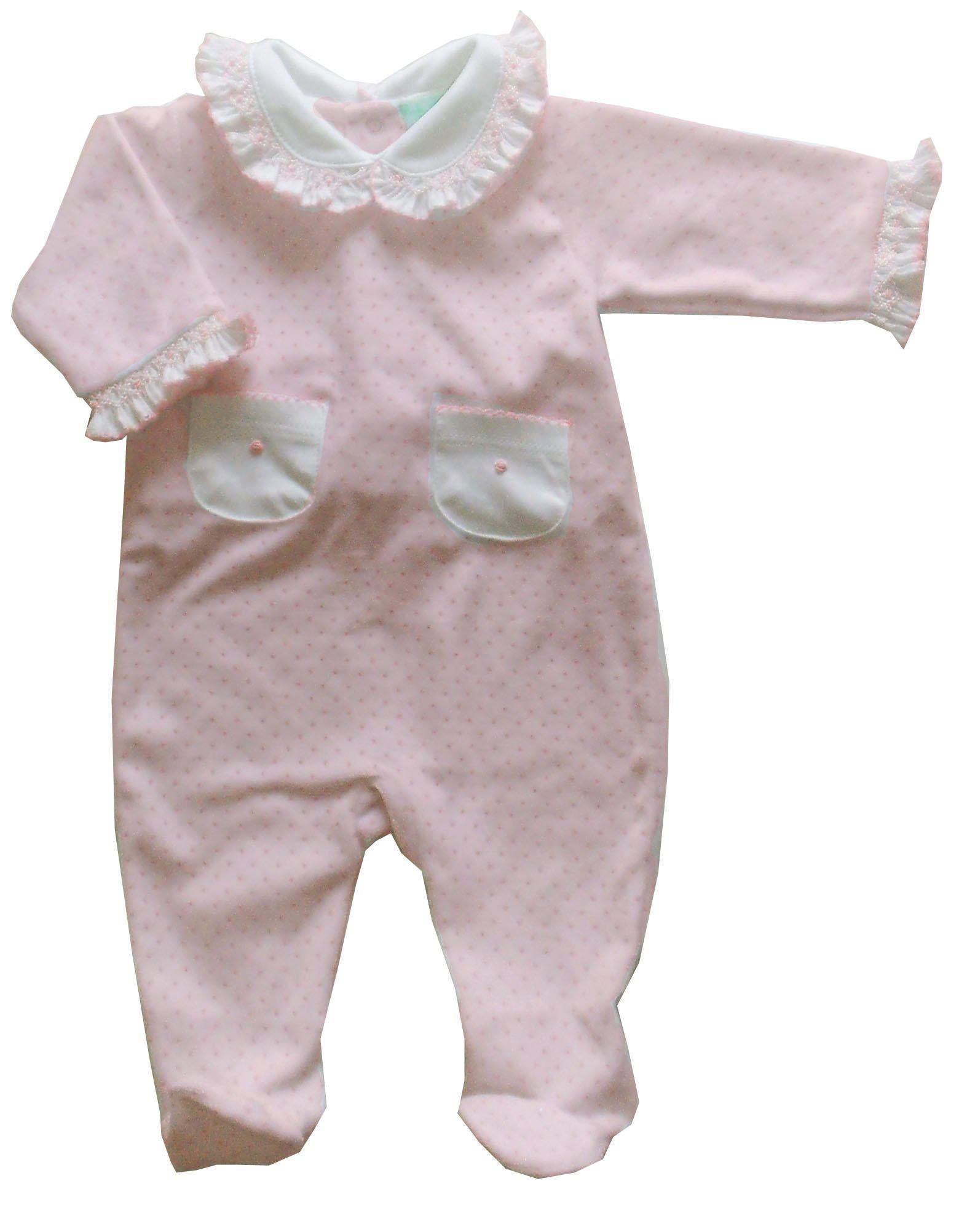Pink Dot Smocked Velour Footie - Little Threads Inc. Children's Clothing