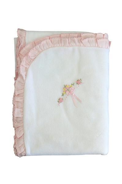 White Velour Girls Blanket with Flowers & Bow - Little Threads Inc. Children's Clothing