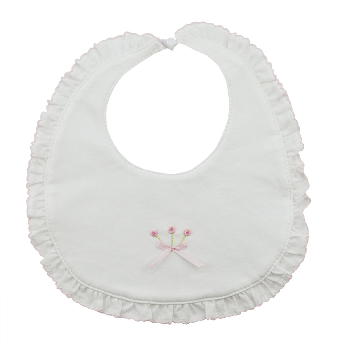 Baby Girl's White Ruffle Bib with Rosebuds - Little Threads Inc. Children's Clothing