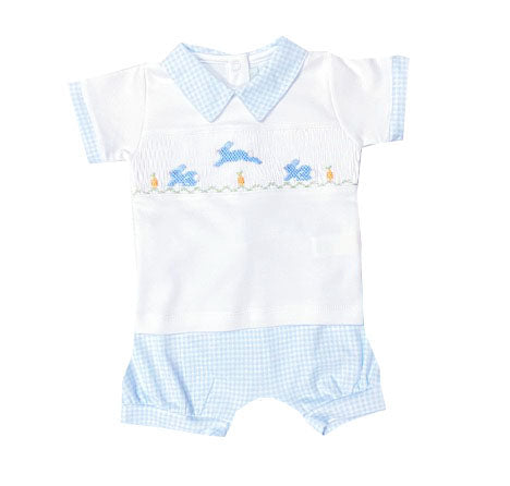 Baby Boy's "Blue Bunnies" Smocked Pima Cotton Short Set - Little Threads Inc. Children's Clothing
