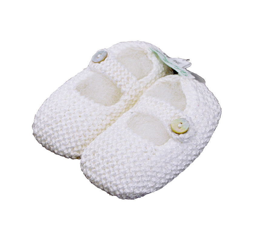 Mercerized White Cotton Mary Jane knitted baby shoes