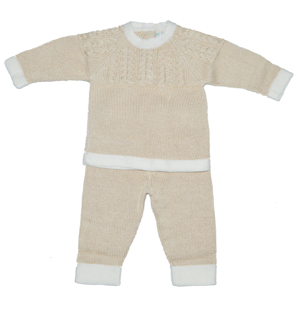 Baby Threads Ecru Knitted Mercerized Cotton Pant Set - Little Threads Inc. Children's Clothing