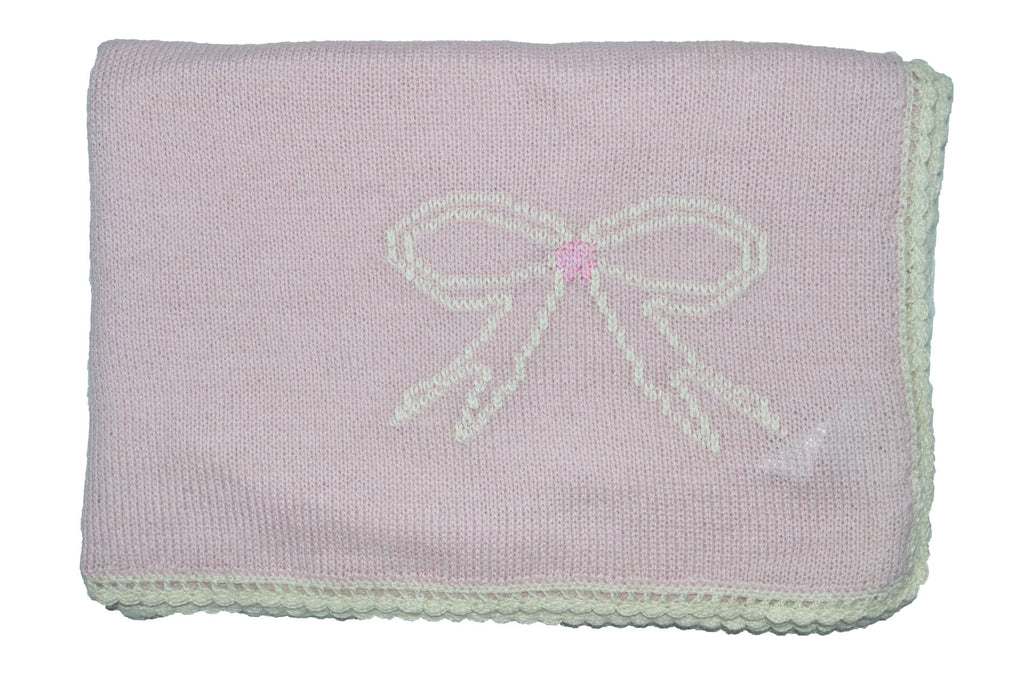 Pink Knit Blanket with Ivory Bow - Little Threads Inc. Children's Clothing