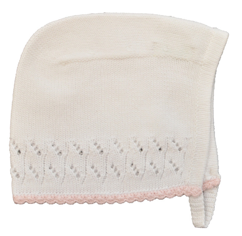 White Knit Bonnet with Pink Trim - Little Threads Inc. Children's Clothing