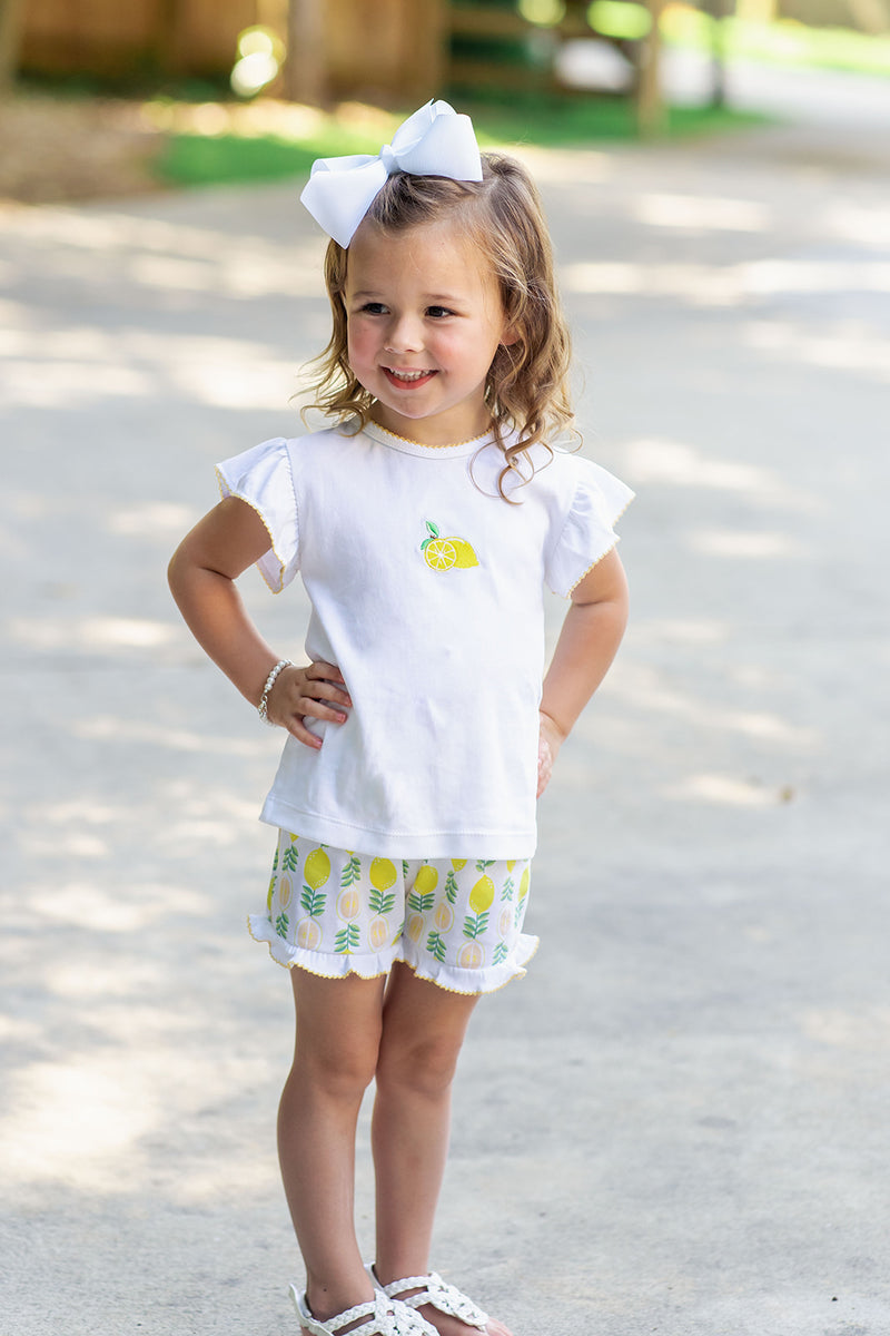 "Lemonade Stand" pima print girl's short Set - Little Threads Inc. Children's Clothing