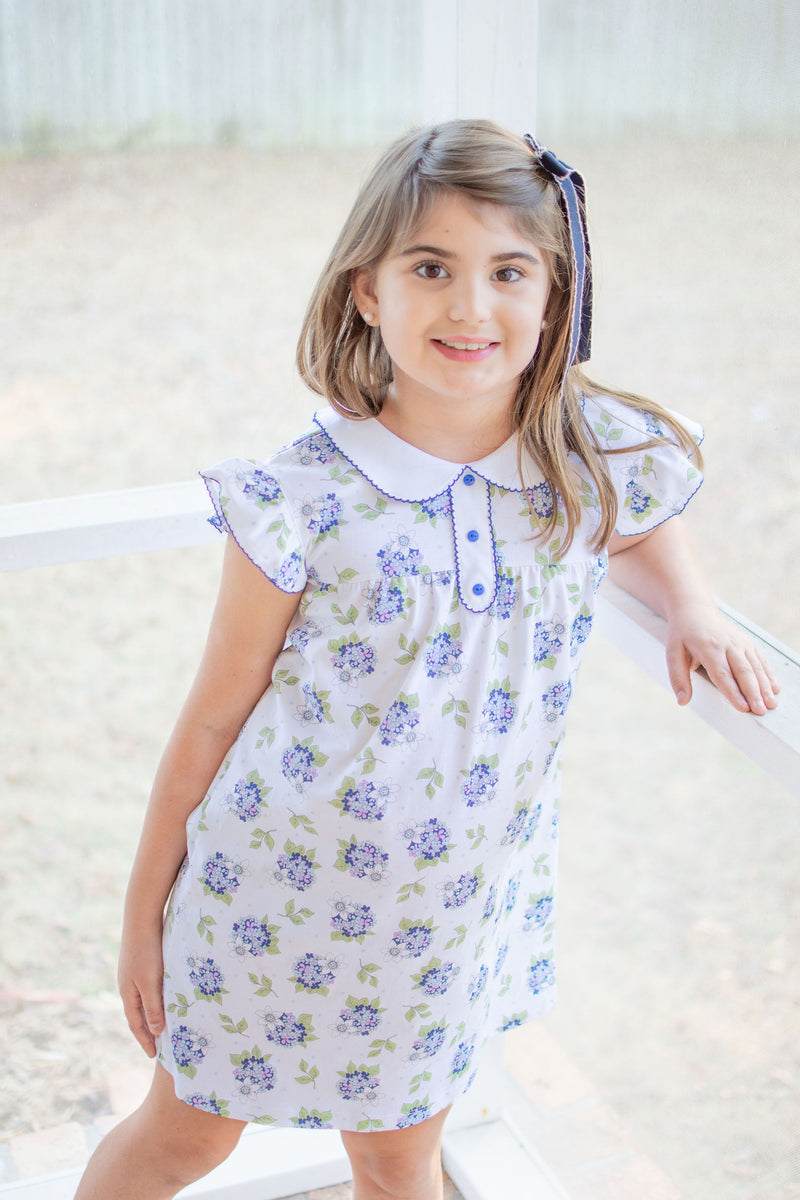 Blue Hydrangea Pima Cotton Float Girl's Dress - Little Threads Inc. Children's Clothing