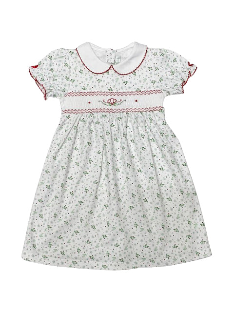 Pima cotton Christmas Hollies smocked dress - Little Threads Inc. Children's Clothing