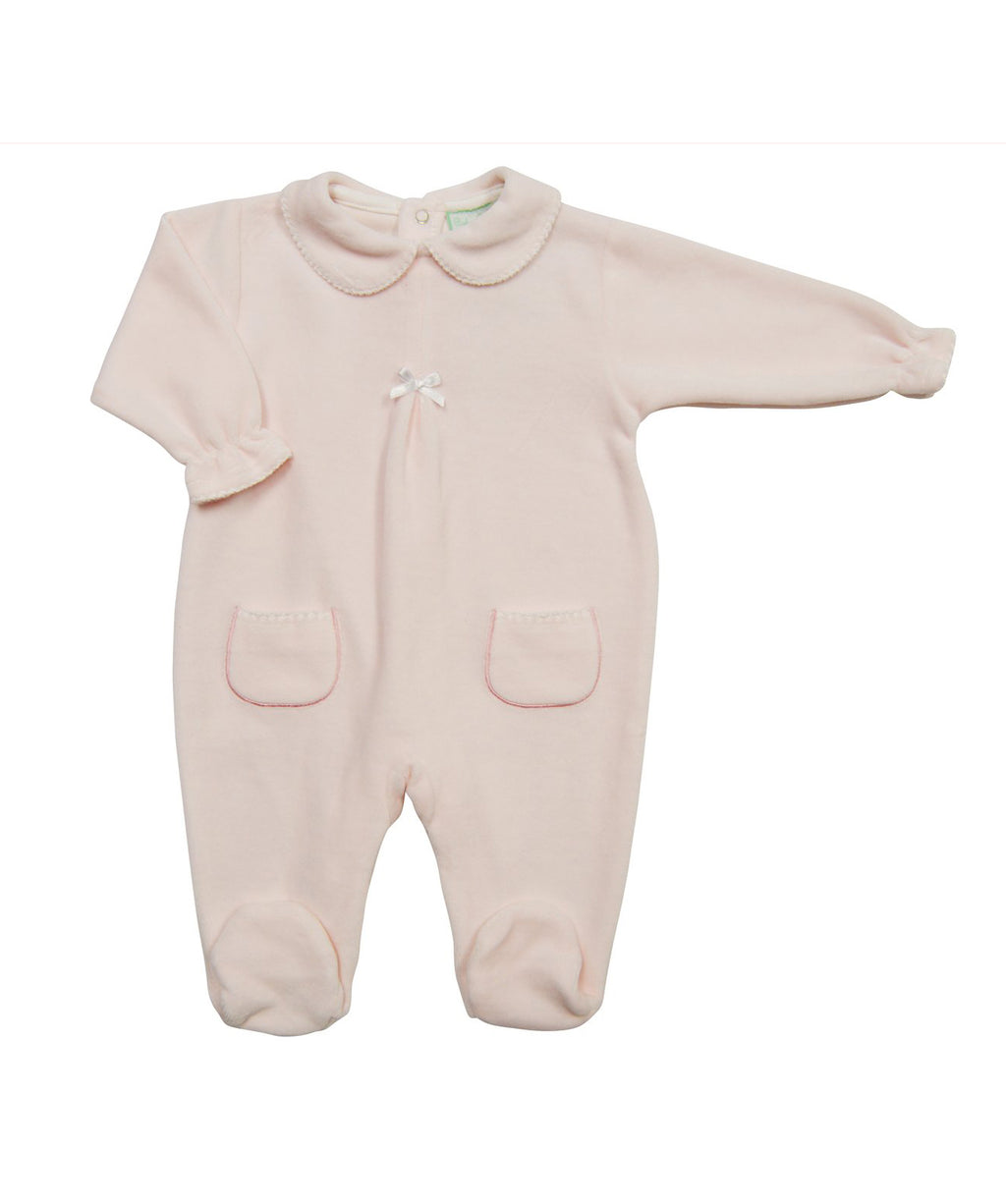 Pink Velour Footie with Pockets - Little Threads Inc. Children's Clothing