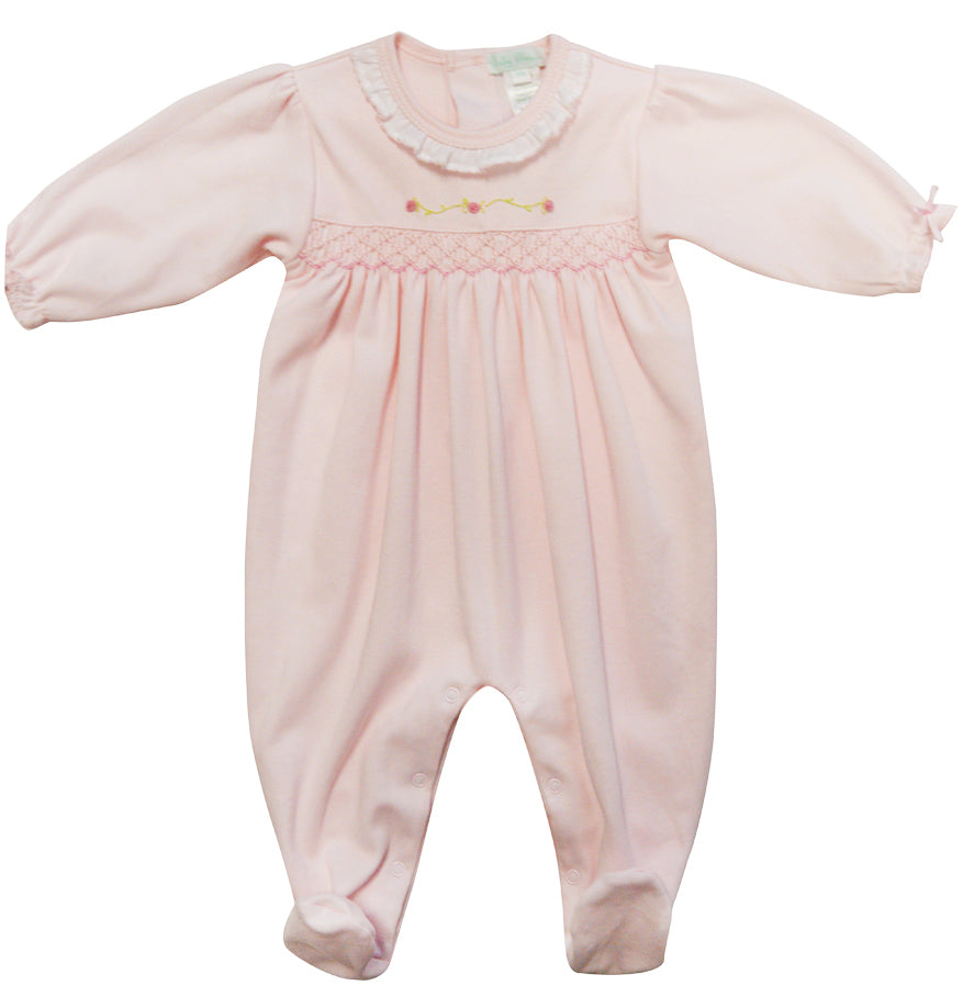 Girl's Smocked Rose Vine Footie - Little Threads Inc. Children's Clothing
