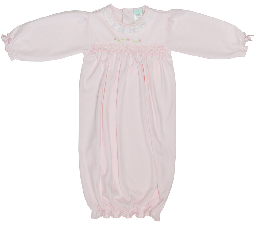 Girl's Pink Smocked Rose Vine Gown - Little Threads Inc. Children's Clothing