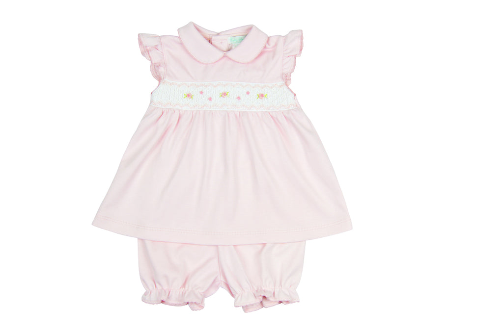 Baby Girl Pink Hand Smocked Rosebud Dress - Little Threads Inc. Children's Clothing