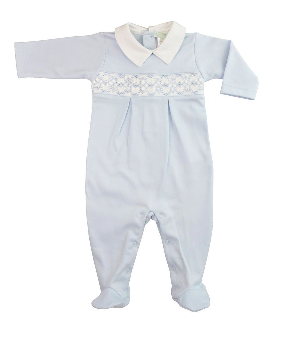 Delaney And Dillon Smocked Collared Footie - Blue main image 0