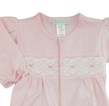 Bows Hand Smocked Pima Cotton Baby Footie - Little Threads Inc. Children's Clothing