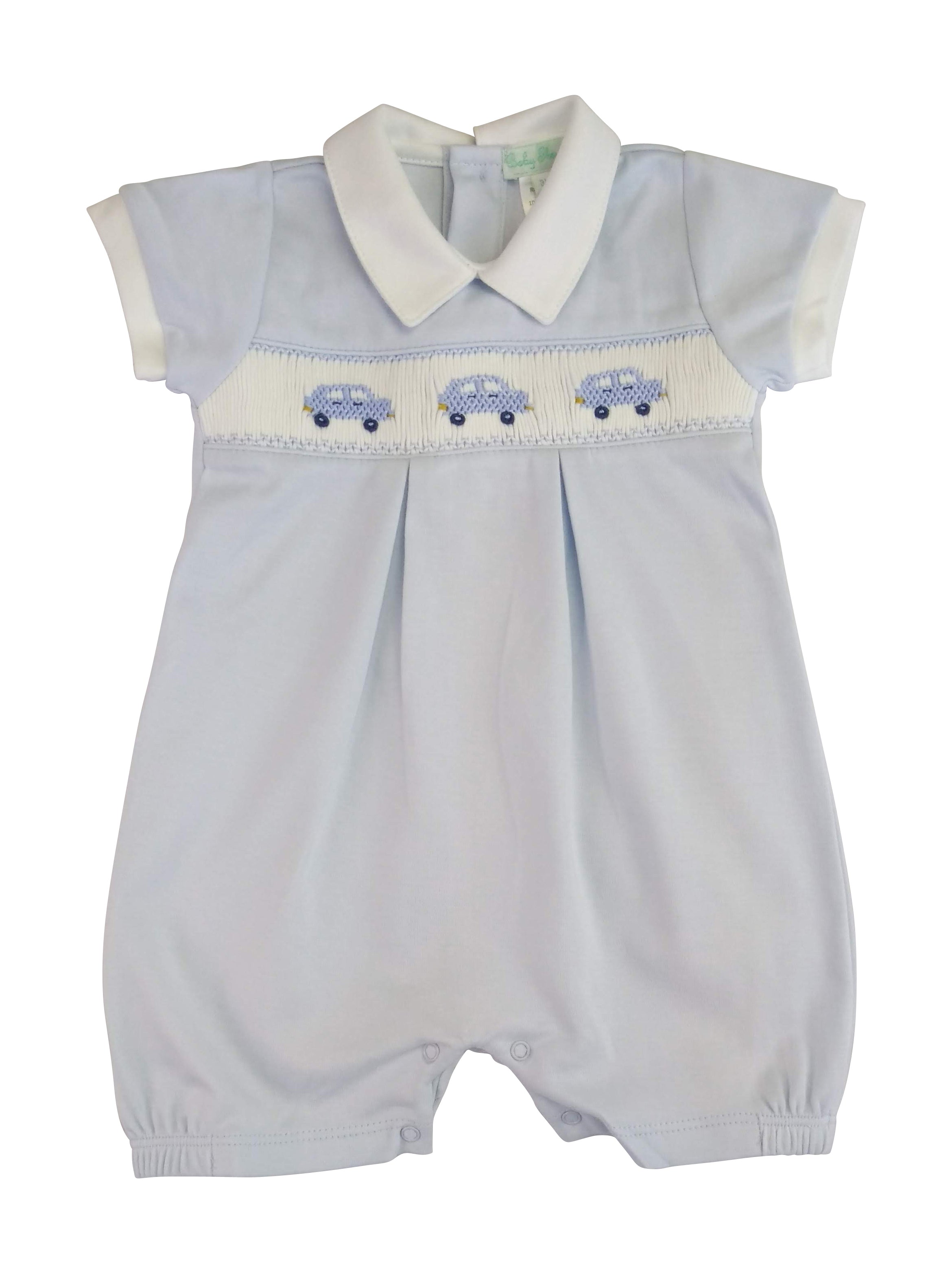 Baby Boy's Blue Cars Hand Smocked Romper - Little Threads Inc. Children's Clothing