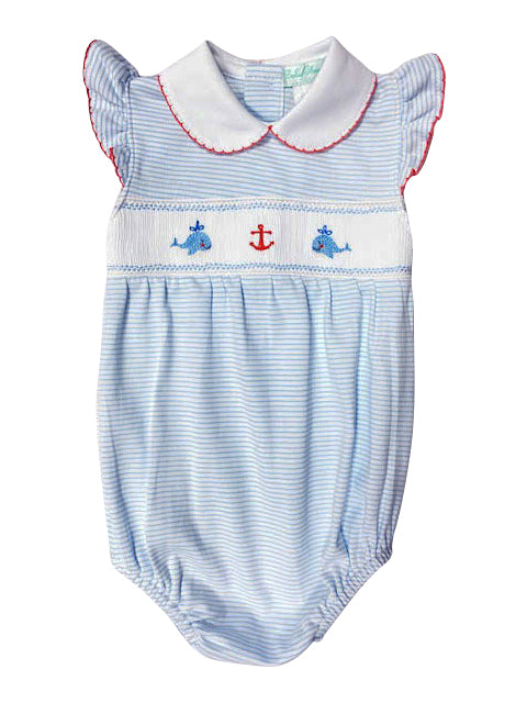 Whales hand smocked baby girl romper - Little Threads Inc. Children's Clothing