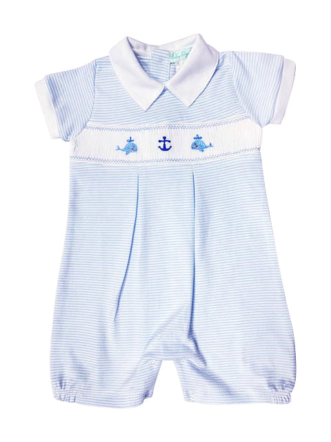 Blue Whales Boy's smocked Romper - Little Threads Inc. Children's Clothing