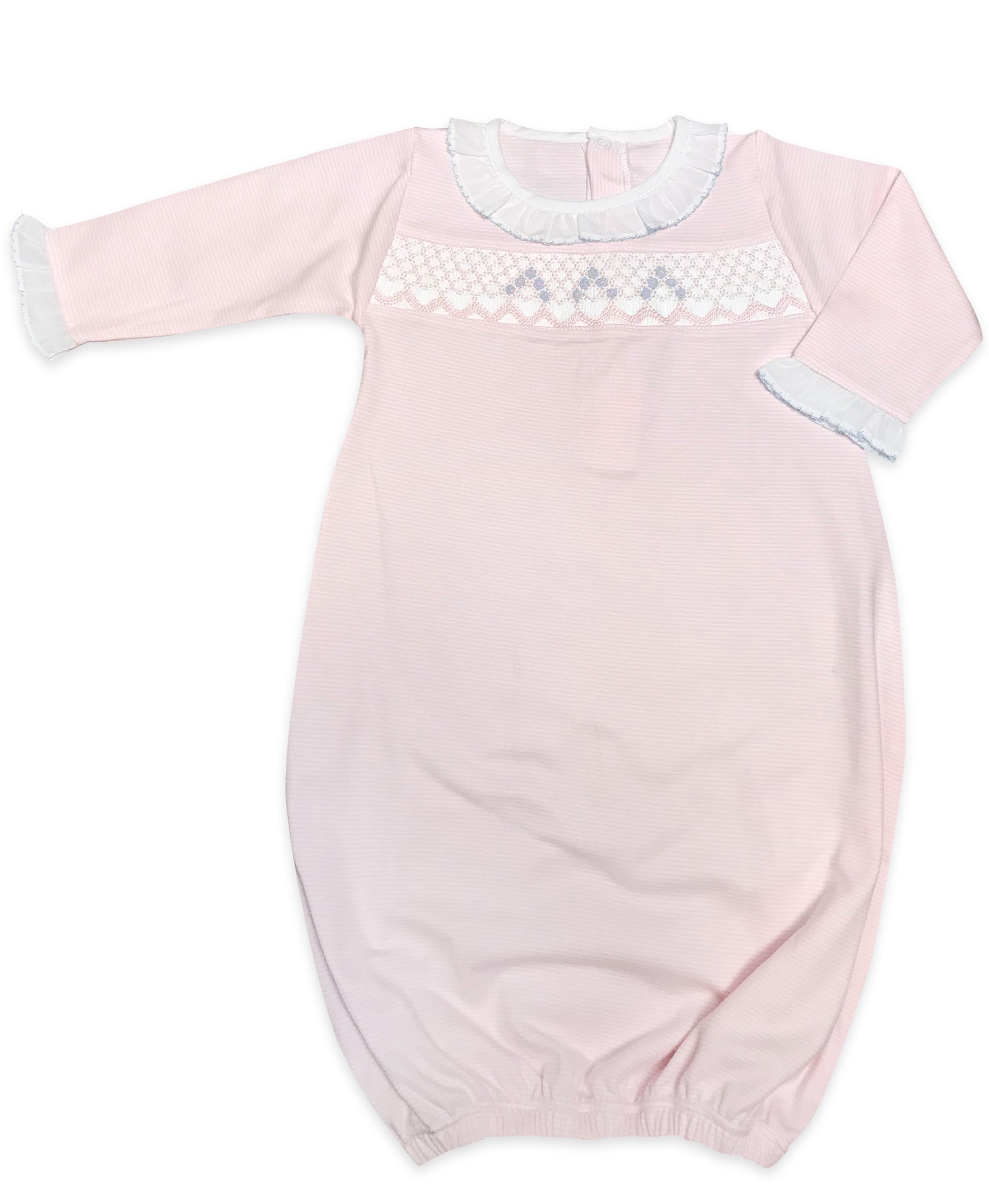 Pink and Blue striped Baby Girl Hand Smocked Day Gown - Little Threads Inc. Children's Clothing
