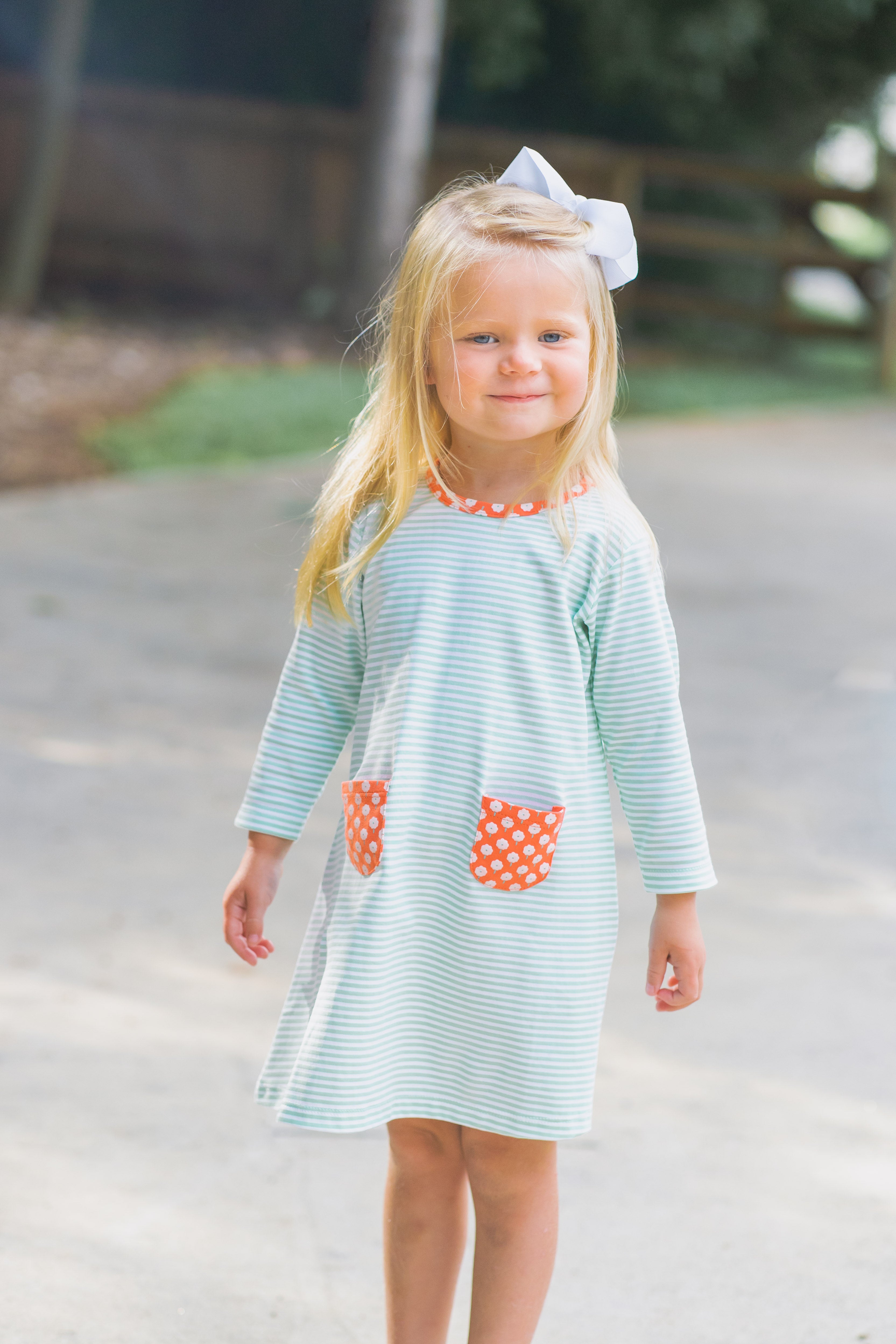 PIma cotton Stripe A line Girls Fall Dress - Little Threads Inc. Children's Clothing