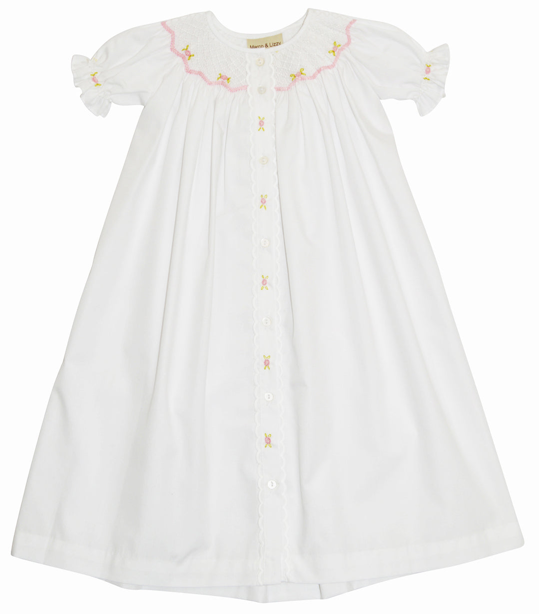 White hand smocked Baby Girl's Daygown - Little Threads Inc. Children's Clothing