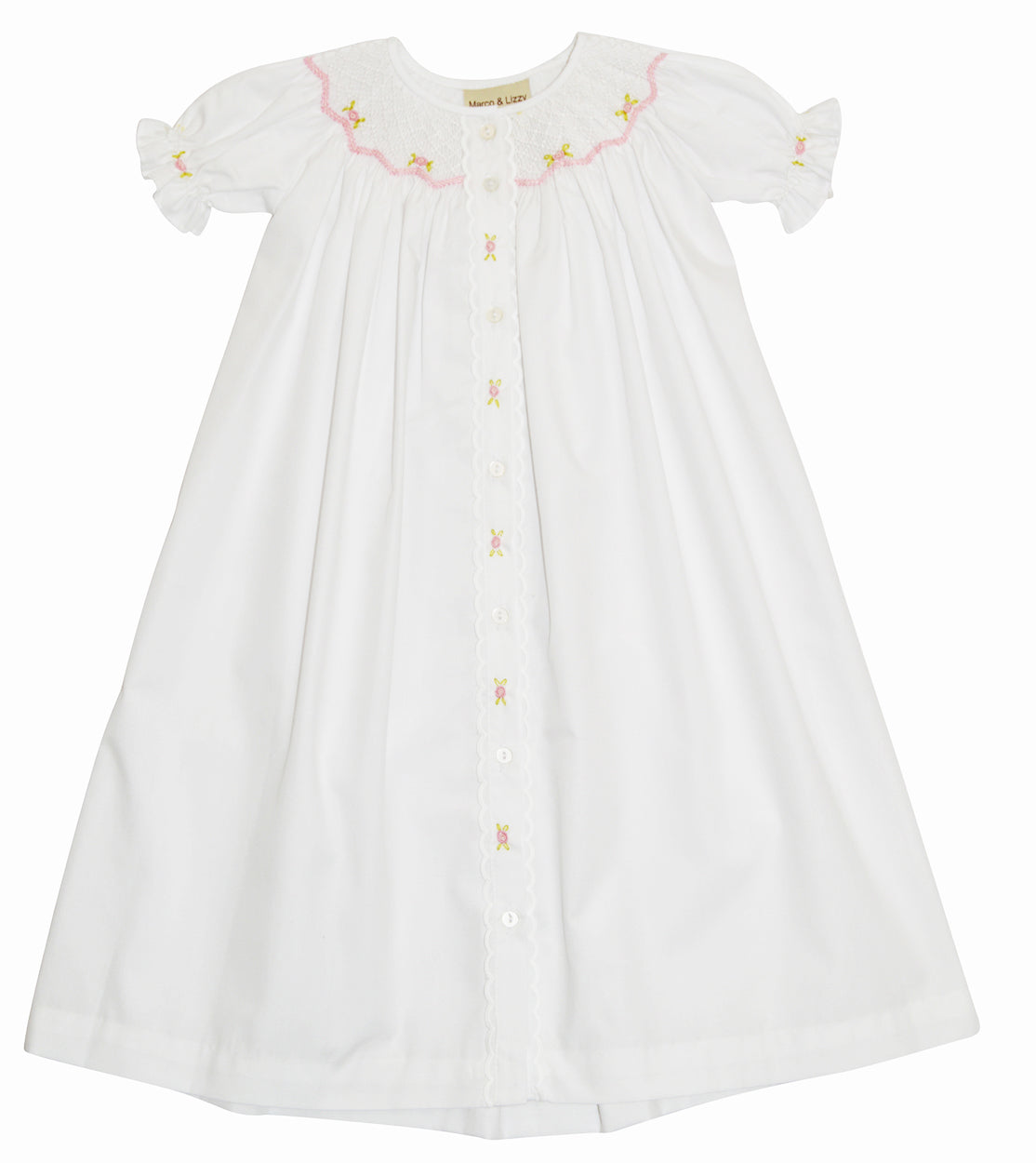 White Smocked Daygown with Roses - Little Threads Inc. Children's Clothing