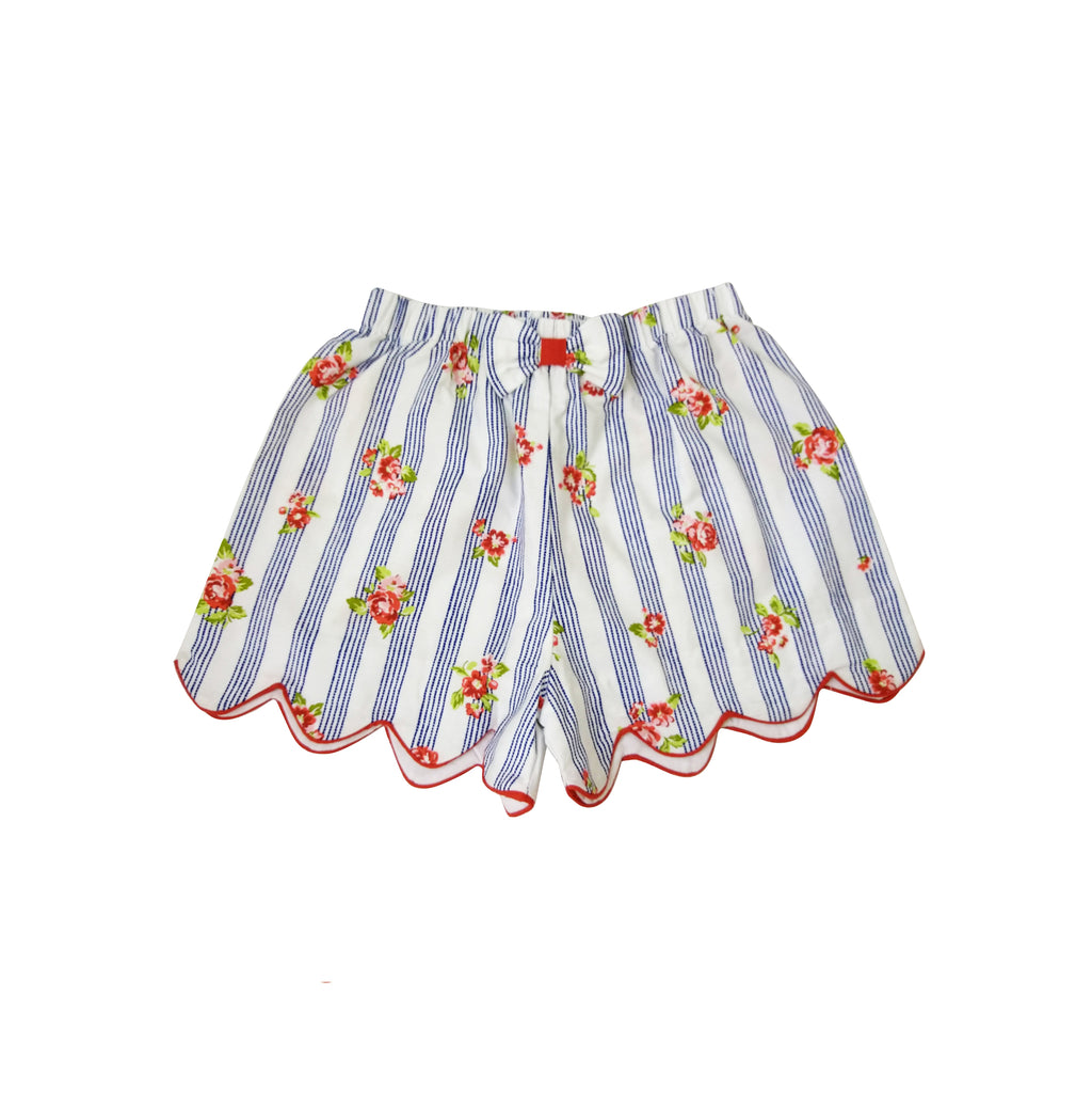 Blue Roses Scallops Girl's Shorts - Little Threads Inc. Children's Clothing