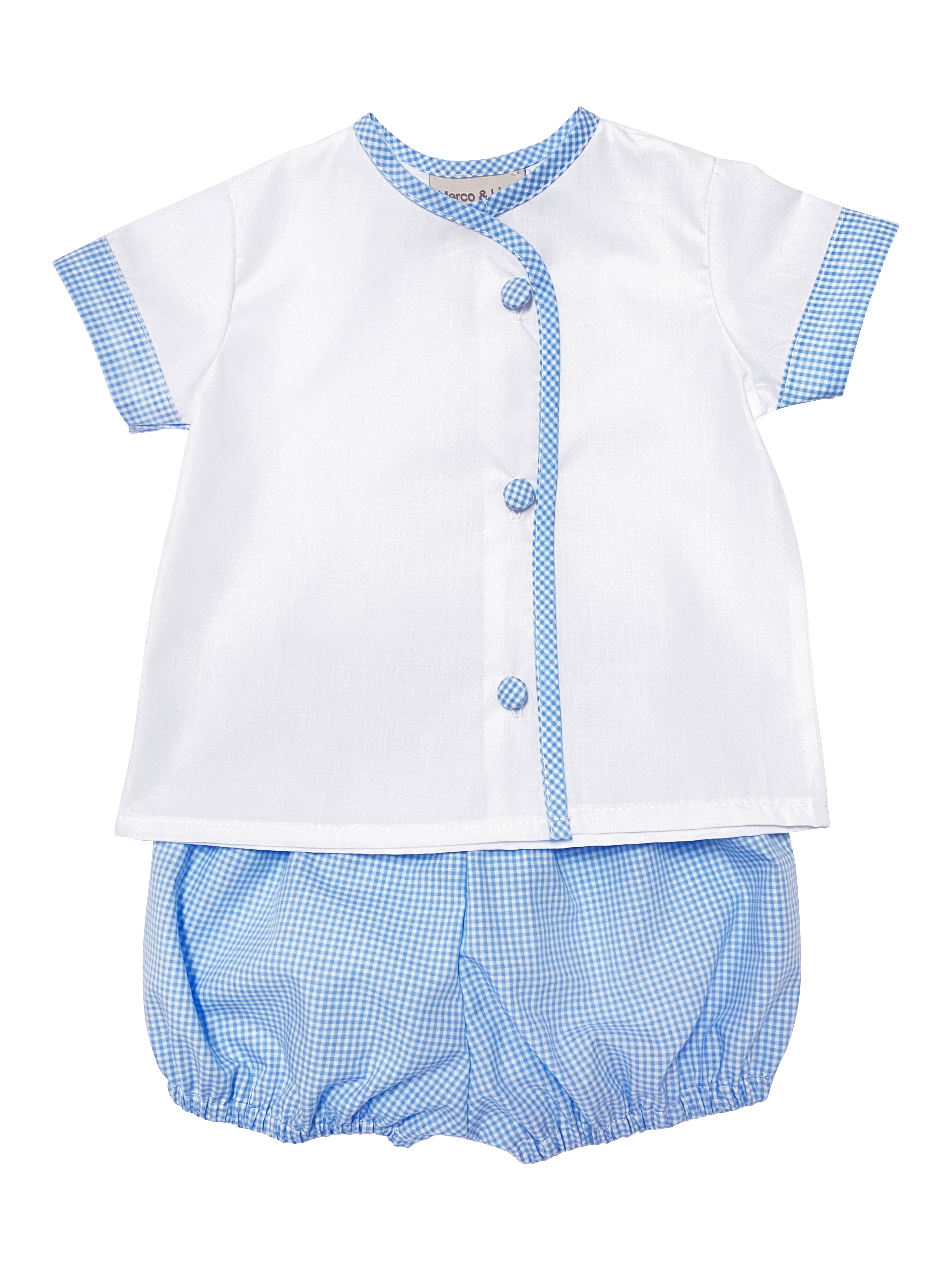 Baby Boy  Gingham Piping Shirt and diaper set - Little Threads Inc. Children's Clothing
