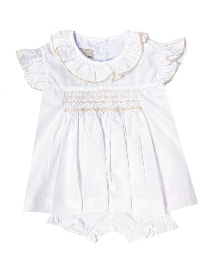 Baby Girls "Sweet Baby" Smocked Ecru Popover Set - Little Threads Inc. Children's Clothing