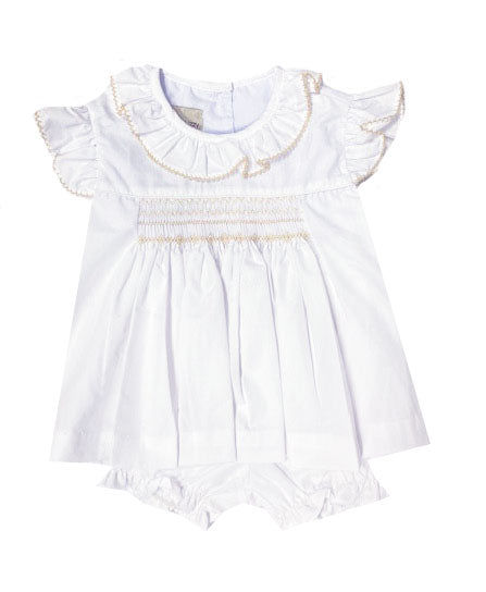 Baby Girls "Sweet Baby" Smocked Ecru Popover Set - Little Threads Inc. Children's Clothing