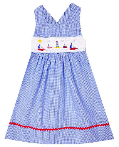Girl's Sailboat Smocked Dress - Little Threads Inc. Children's Clothing