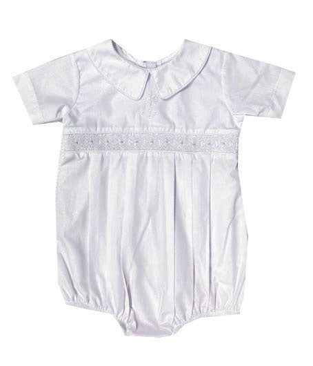 Baby's White Smocked "Cross" Romper - Little Threads Inc. Children's Clothing