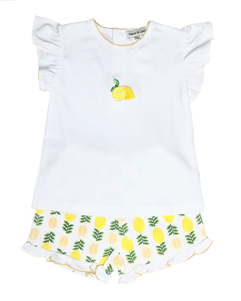 "Lemonade Stand" pima print girl's short Set - Little Threads Inc. Children's Clothing