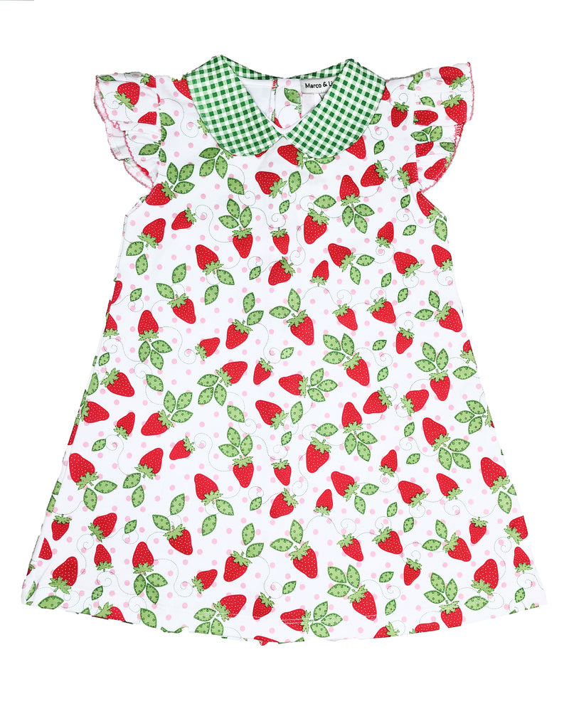 "Strawberry Patch" printed pima girl's A Line dress - Little Threads Inc. Children's Clothing