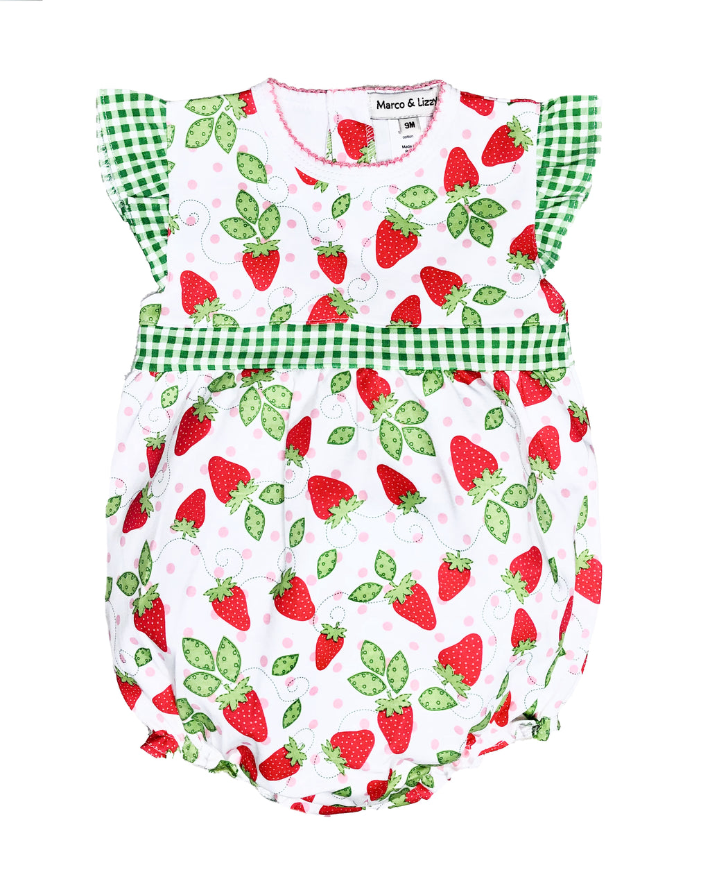 "Strawberry Patch" pima print  Baby Girl romper - Little Threads Inc. Children's Clothing