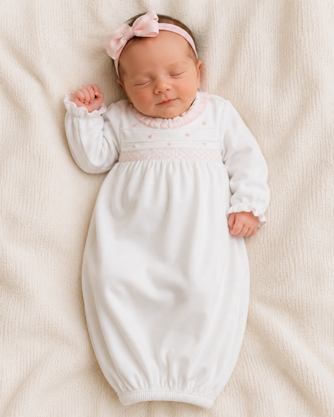 Rose Buds White with pink rose buds Girl Daygown