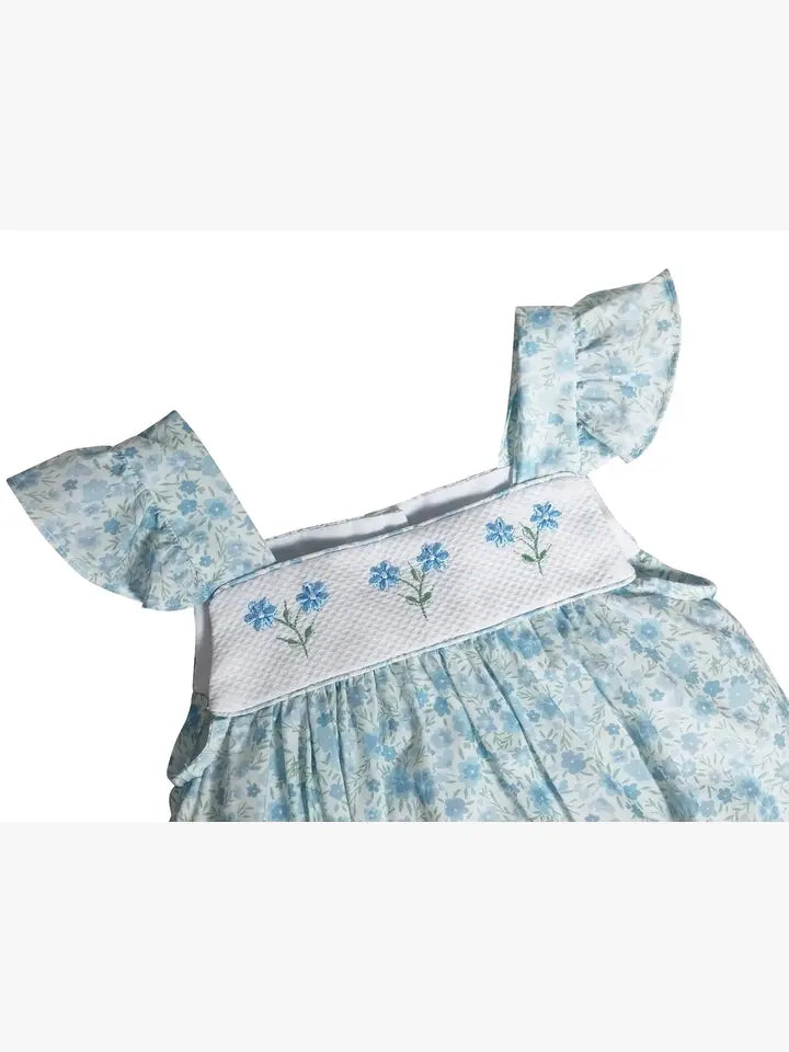 Carly & Ronnie Baby girl blue flowers romper - Little Threads Inc. Children's Clothing