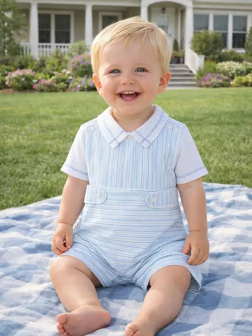 Blue Spring Flowers Boys Overall 2 Pc Set - Little Threads Inc. Children's Clothing