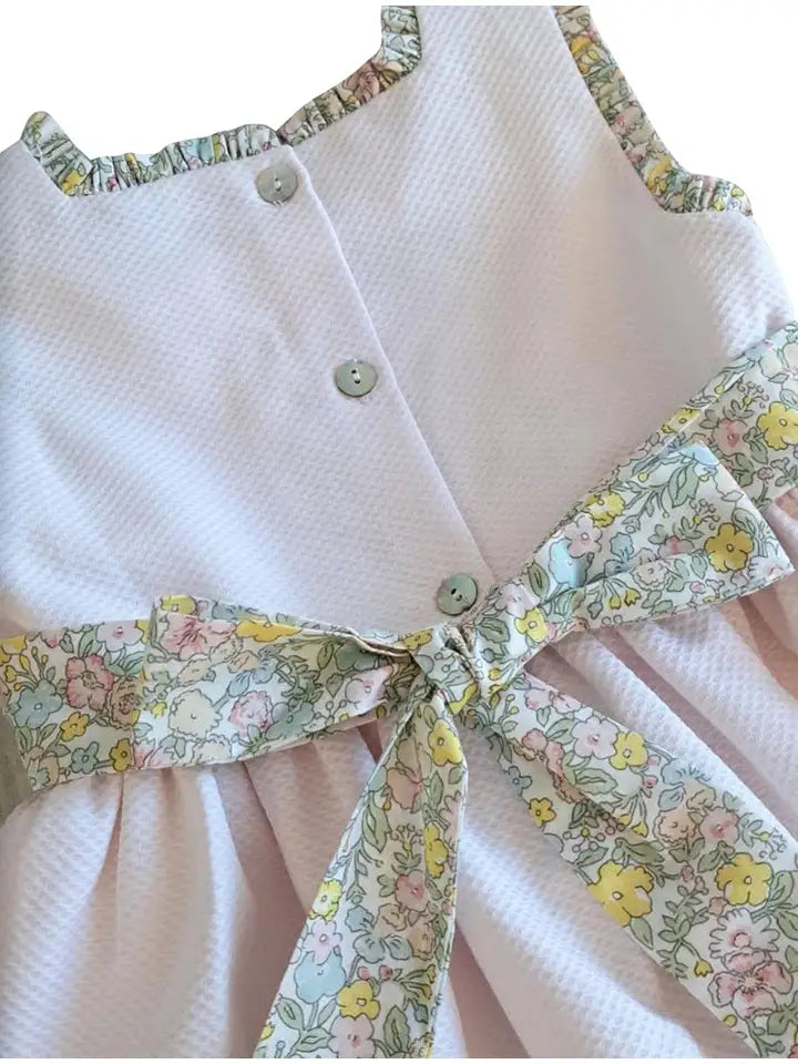 Girl's "Spring Again" Floral Pink Pique Dress - Little Threads Inc. Children's Clothing
