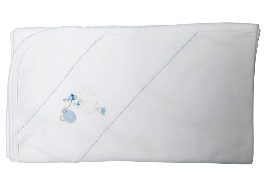 Baby Boy's Stork Blanket and Hat Set