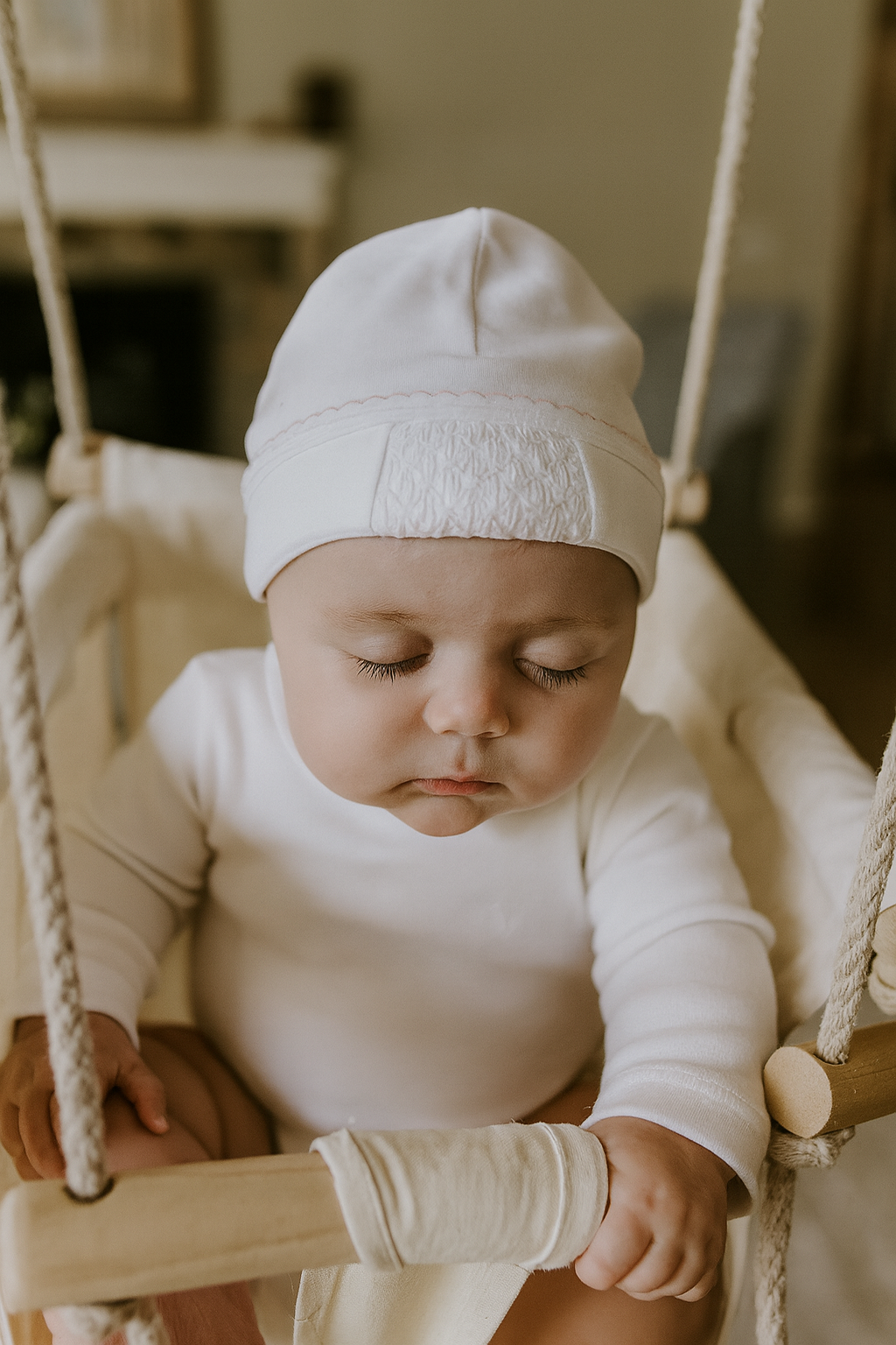 Baby Girl's Pink and White Full Smocked Hat