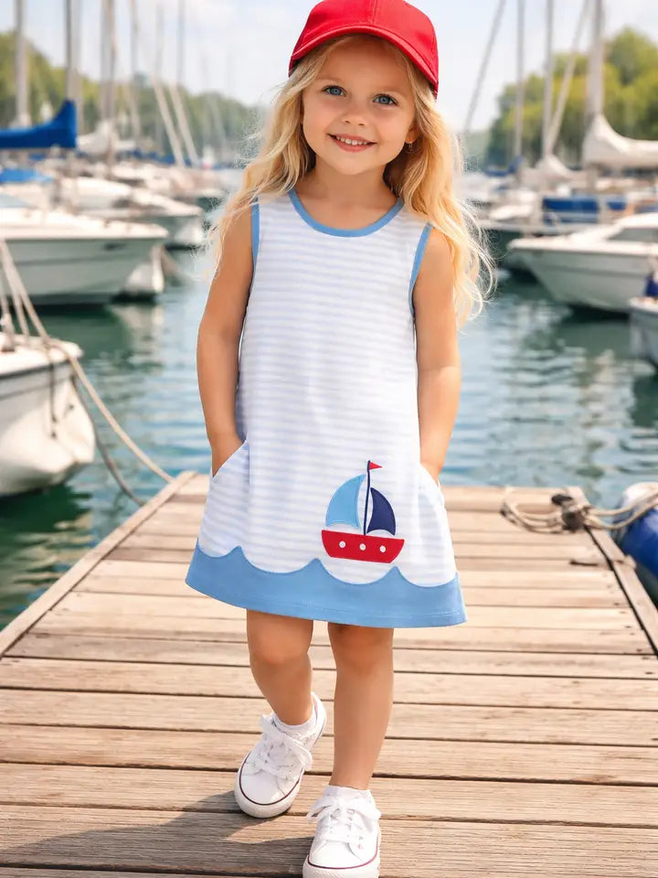 Sailboat Girls A-Line Dress - Little Threads Inc. Children's Clothing